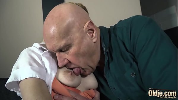 Sexy college blonde has hardcore sex with old man in her apartment